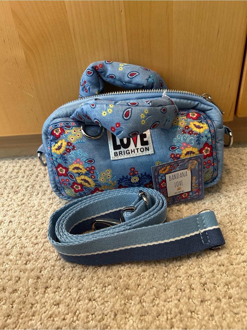 Brighton Bandana Love Light Blue Floral Crossbody Bag